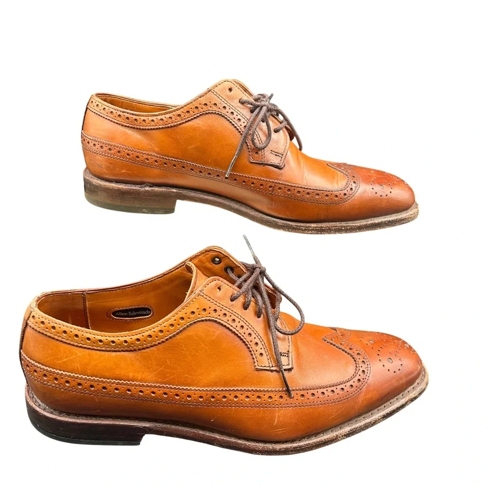 Allen Edmonds Leiden Mens‎ 9 D Walnut Leather Wingtip Blucher Oxfords 1992 USA